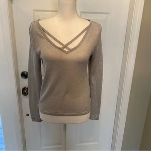 Divided metallic silver sweater